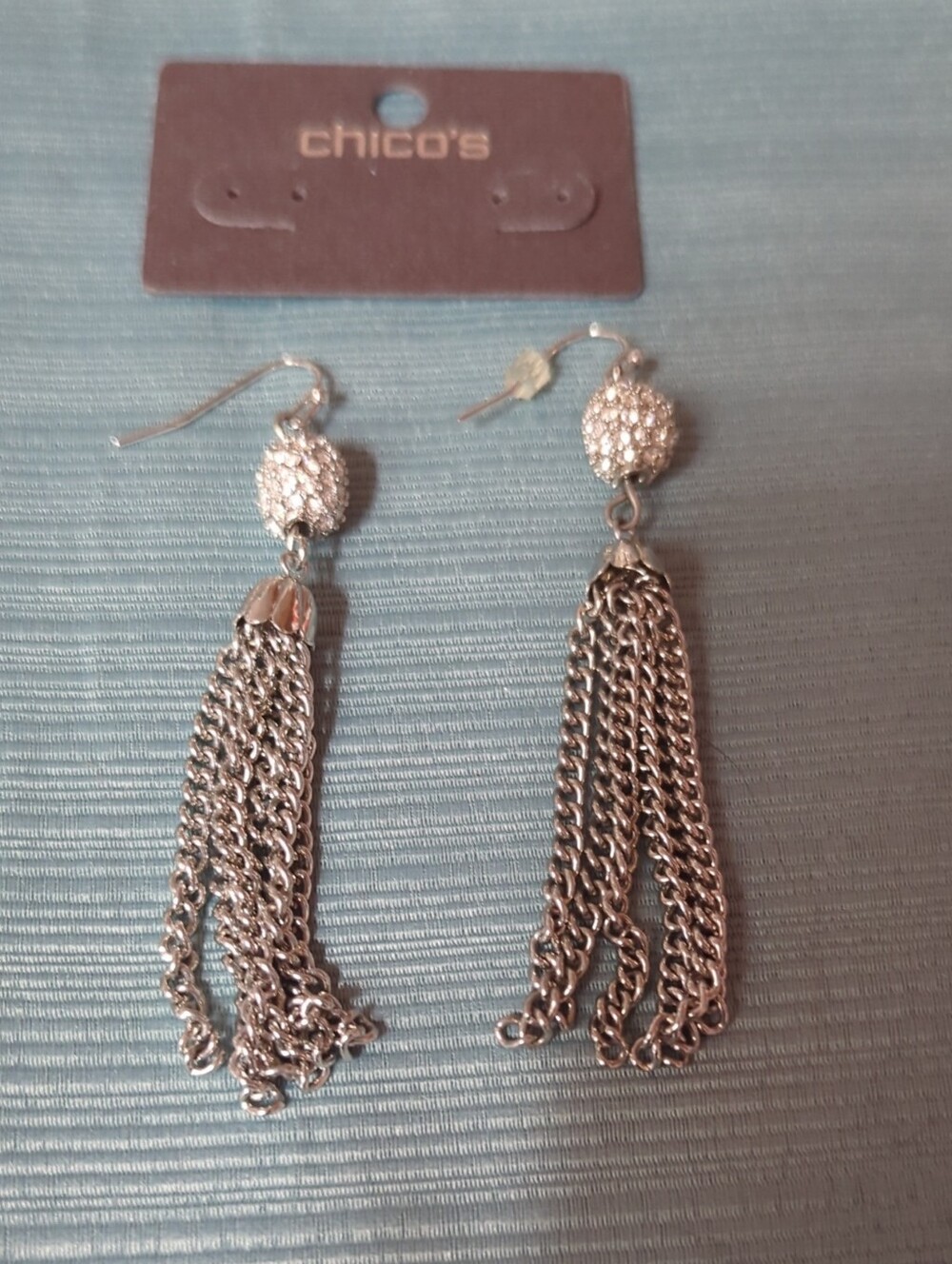 Chico's Silver Rhinestone Tassel Drop Earrings